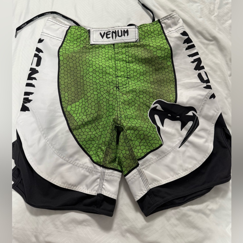 Venum Green and White Fight Shorts